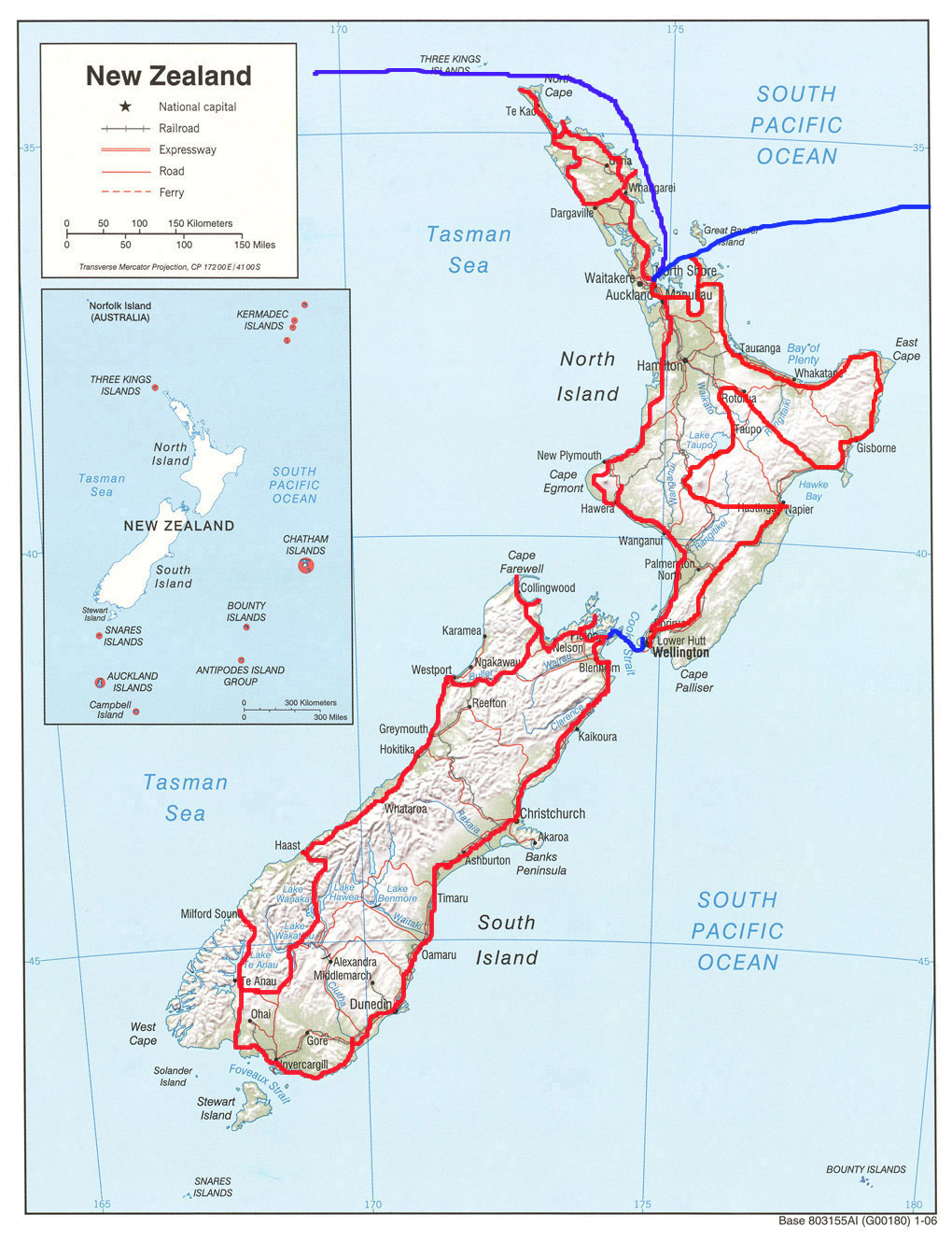 Reiseroute auf Nordinsel Neuseeland